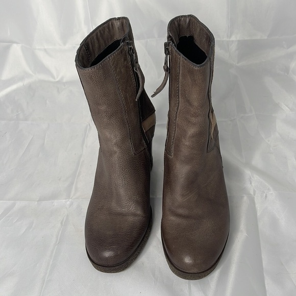 MJUS Wedge Leather Suede Panel Boots Taupe Brown Tan Over Ankle Side Zip Size 37 - Picture 5 of 12